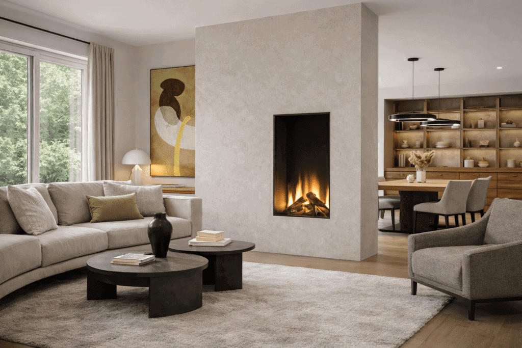 Elektrokamin Einbau mit moderner Wandverkleidung in Seeheim-Jugenheim