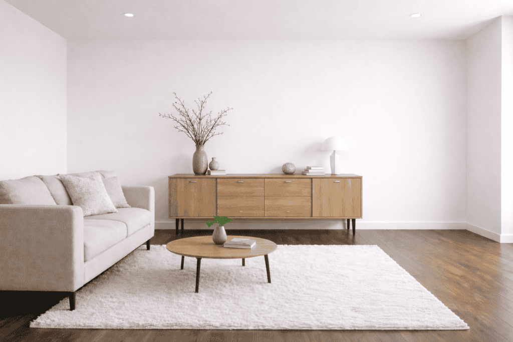 Leere Wohnzimmerwand vor Elektrokamin Einbau in Frankfurt am Main