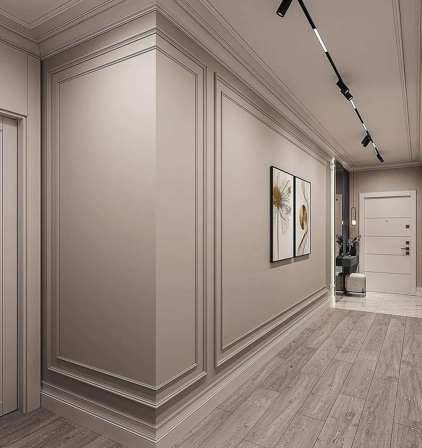 Moderne Wandgestaltung mit Zierleisten im Eingangsbereich – Wanddesign Frankfurt Darmstadt